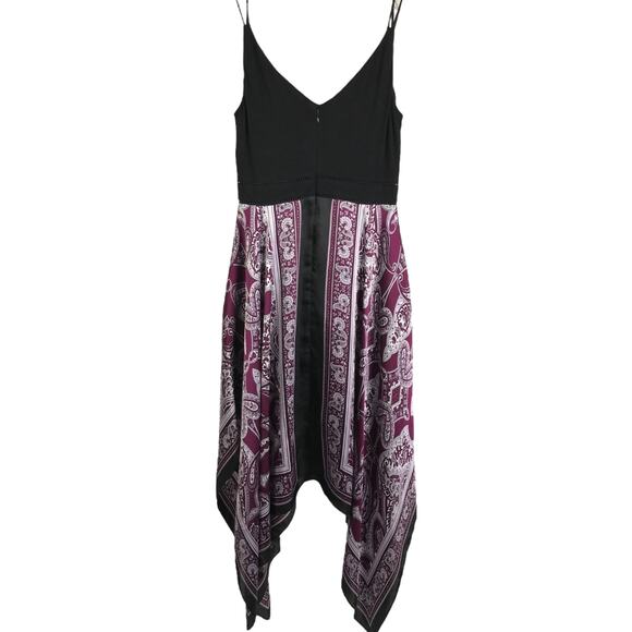 White House Black Market Dress Womens 4 Boho Purple Paisley Handkerchief Hem